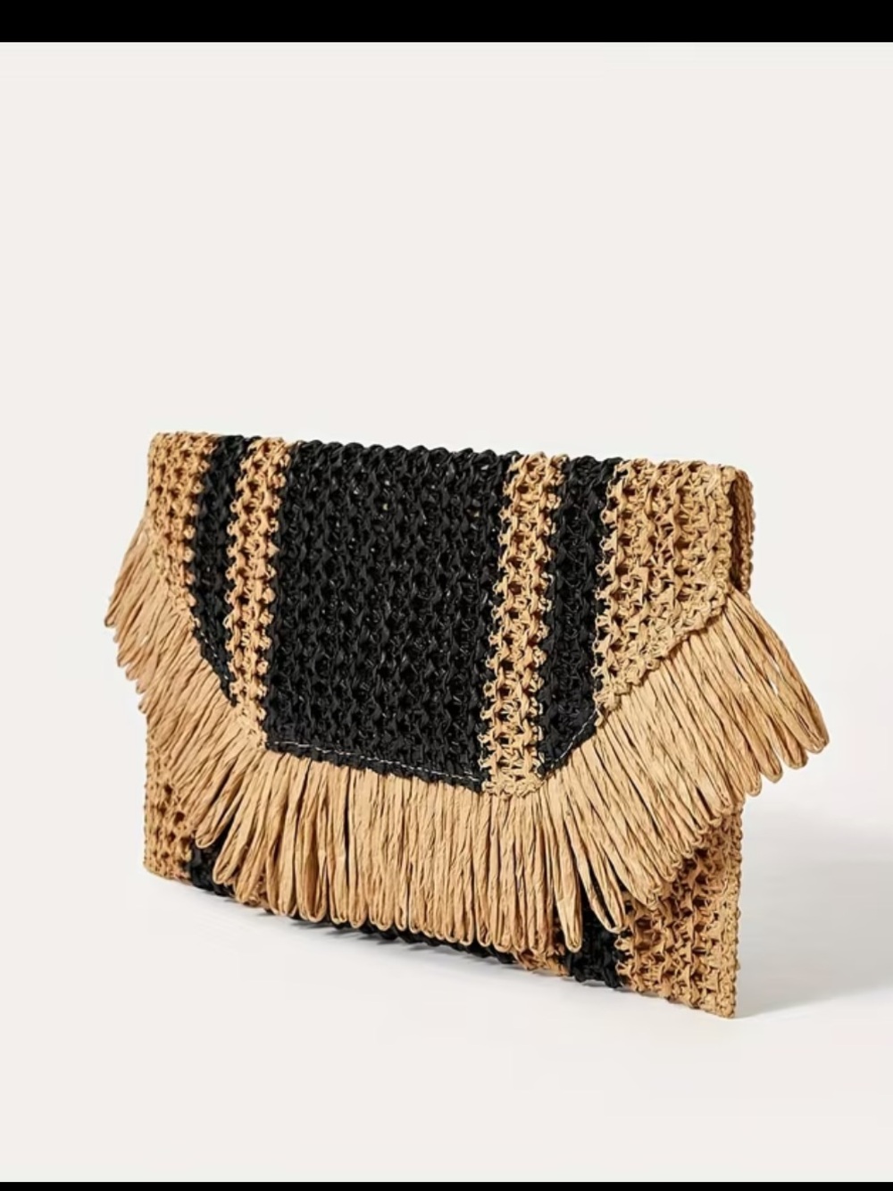 Affordable Fashion Finds Black & Natural Woven Fringe Clutch - Picture 2 of 5